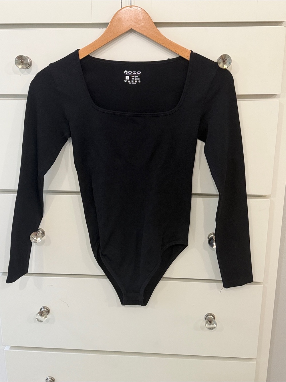 Black Long Sleeve Square Neck Bodysuit